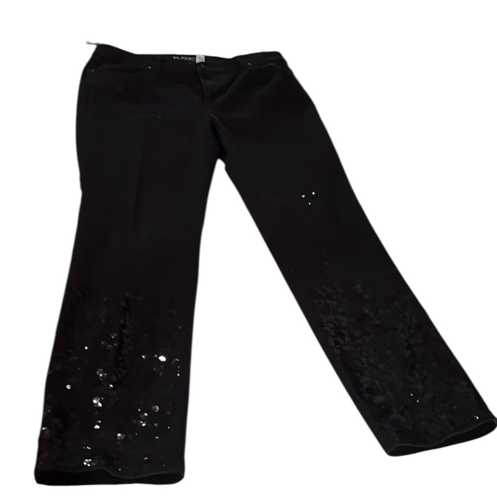 Chico’s Platinum size 12 black high waist sequin jeans straight leg ,not skinny